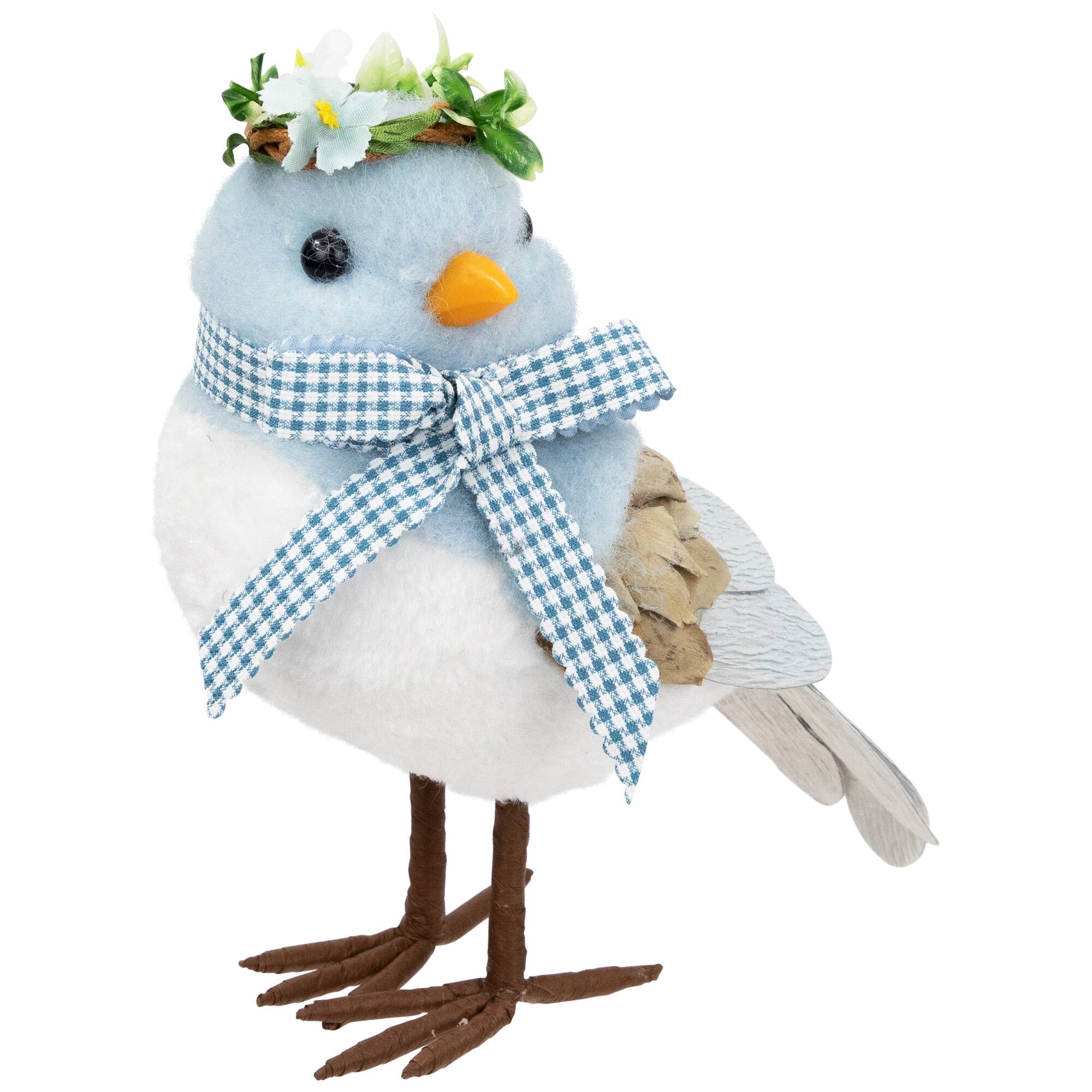 7.25" Blue Plush Easter Bluebird Accent with Gingham Bow